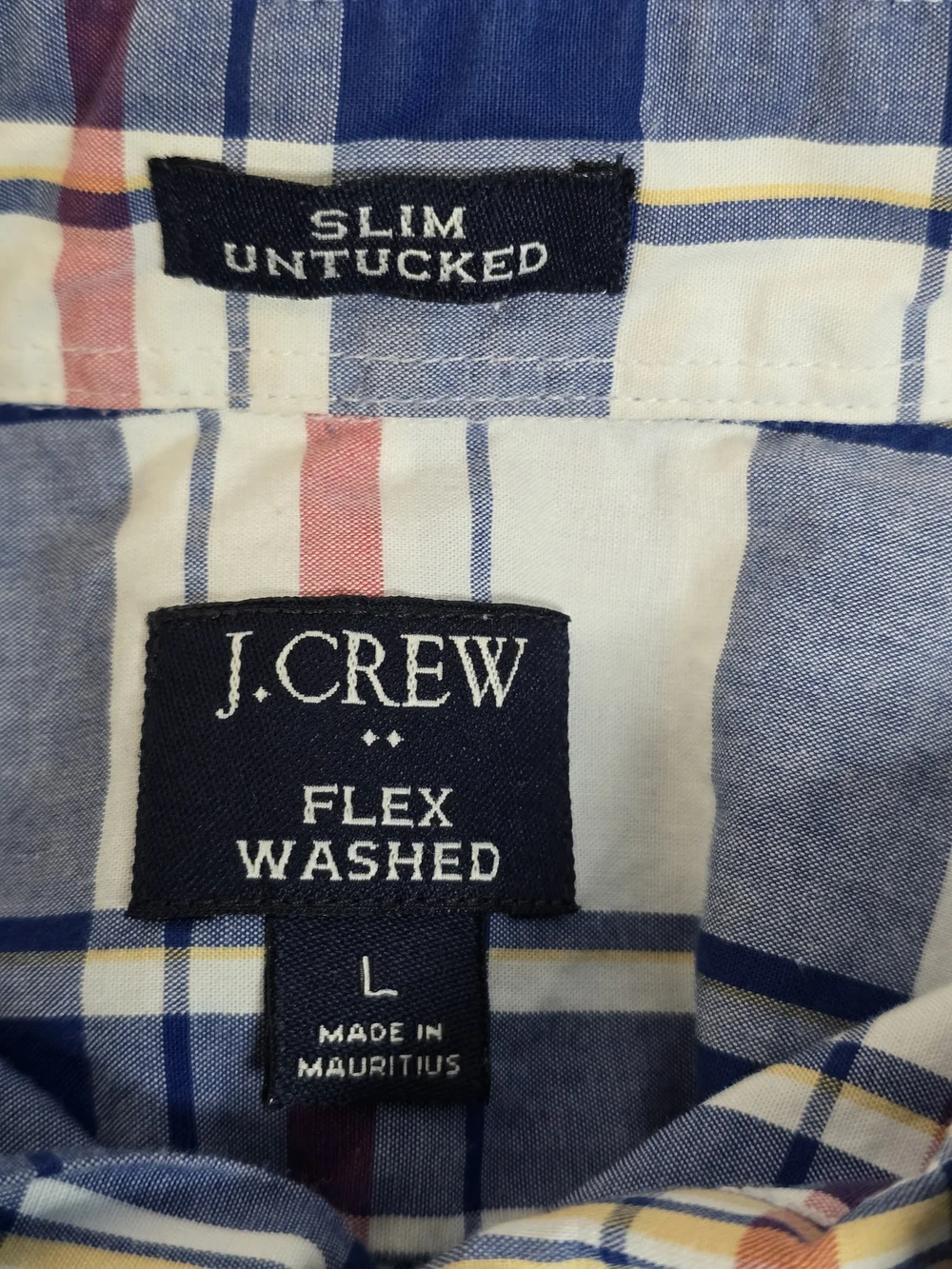 J. Crew Blue, White and Red Plaid Button-Down Shirt Sz L